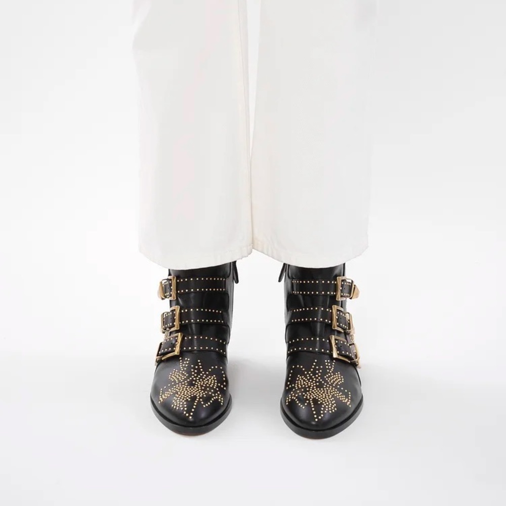 Chloe Black and Gold Ankle Boots - Picture 2 of 7